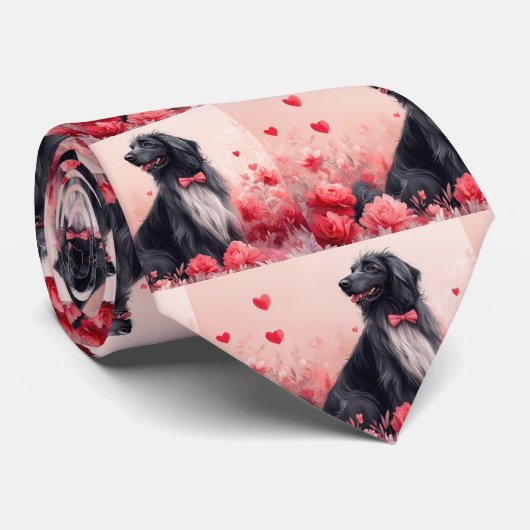 Afghanisches Hund mit Rose - Valentinstag Krawatte (Gerollt)