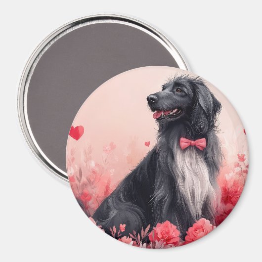 Afghanisches Hund mit Rose - Valentinstag Magnet (Vorderseite/Rückseite)