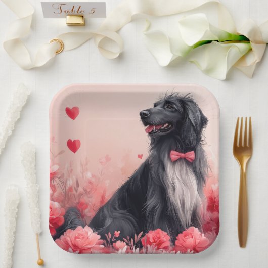 Afghanisches Hund mit Rose - Valentinstag Pappteller (Hochzeit)