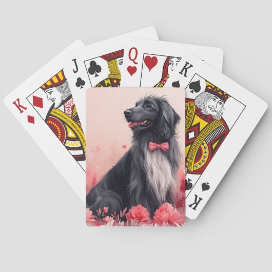 Afghanisches Hund mit Rose - Valentinstag Spielkarten (Rückseite)