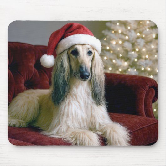 afghanisches Hund mit Santa Claus Hat Mousepad (Vorne)