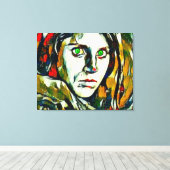 afghanisches Mädchen mit Abstraktem Öl aus grünen Leinwanddruck (Insitu (Holzboden))