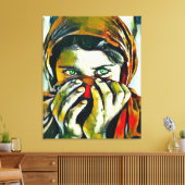 afghanisches Mädchen mit Ölportrait mit grünen Aug Leinwanddruck (Insitu (Wohnzimmer))