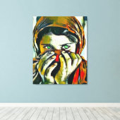 afghanisches Mädchen mit Ölportrait mit grünen Aug Leinwanddruck (Insitu (Holzboden))