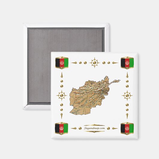Afghanistan Map + Flaggen Magnet (Vorderseite/Rückseite)