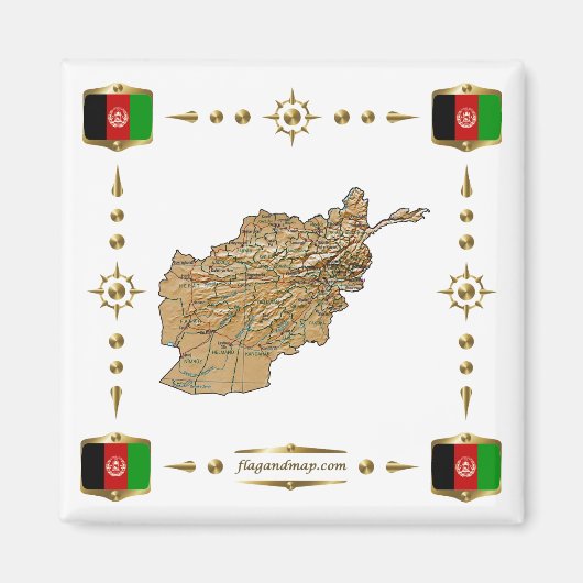 Afghanistan Map + Flaggen Magnet (Vorne)