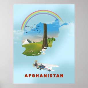 Afghanistan Map landscape travel poster
