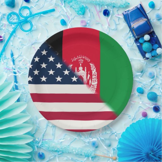 Afghanistan USA-Flagge | halber afghanischer Ameri Pappteller (Party)