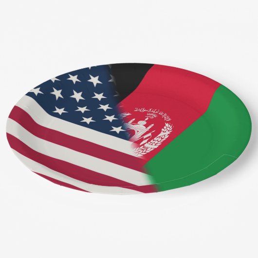 Afghanistan USA-Flagge | halber afghanischer Ameri Pappteller (Schrägansicht)