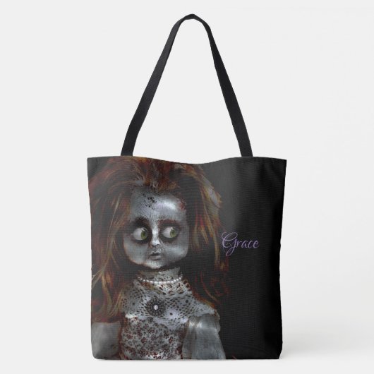 Afraid Doll Beängstigend Halloween Monogram Tasche (Rückseite)