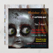 Afraid Doll Beängstigend Halloween Square Einladun Einladung (Vorne/Hinten)