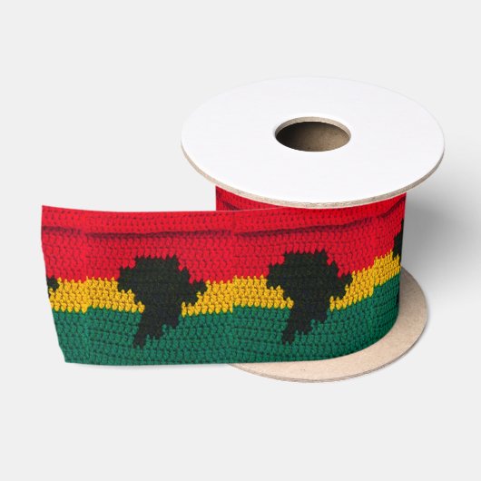 Africa Black Red Gold Green Artisan Crochet Print Satinband (Spule)