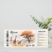 Africa Boarding Pass Geschenkgutschein Einladung (Stehend Vorderseite)