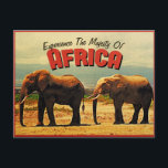 Africa Elephants Vintage Travel Postkarte<br><div class="desc">Zwei herrschaftliche Elefanten überqueren das afrikanische schlichte in diesem lustigen Vintagen Reiseplakat. Perfektes Geschenk für eine imaginäre Safari.</div>