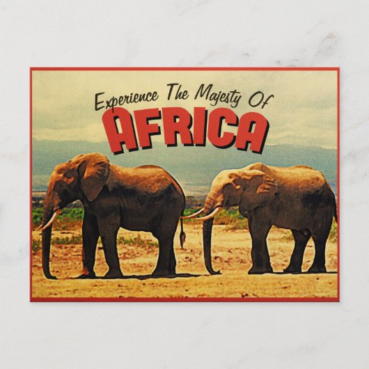 Africa Elephants Vintage Travel Postkarte (Vorderseite)