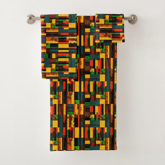 Africa Kente Ghana, Elfenbeinküste Stammesmuster 1 Badhandtuch Set (Insitu)