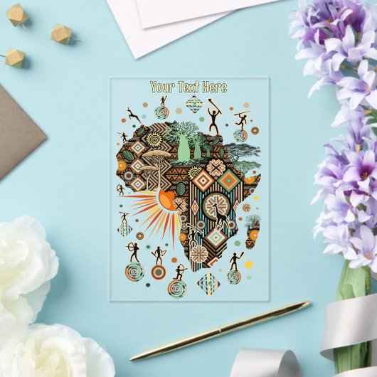 Africa Map Decorative Tribal Elements Pattern Acryleinladungen (In Situ (Hochzeit))