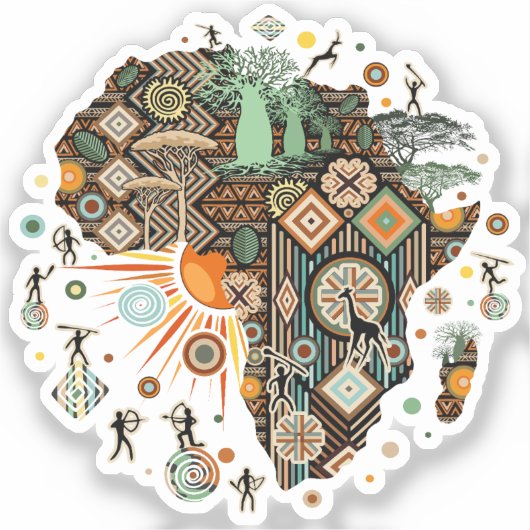 Africa Map Decorative Tribal Elements Pattern Aufkleber (Vorderseite)