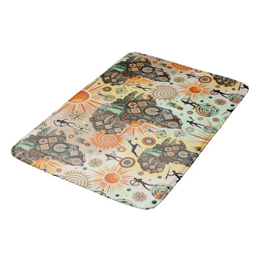 Africa Map Decorative Tribal Elements Pattern Badematte (Schrägansicht)