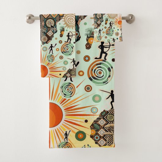 Africa Map Decorative Tribal Elements Pattern Badhandtuch Set (Insitu)