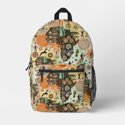 Africa Map Decorative Tribal Elements Pattern Bedruckter Rucksack (Vorderseite)