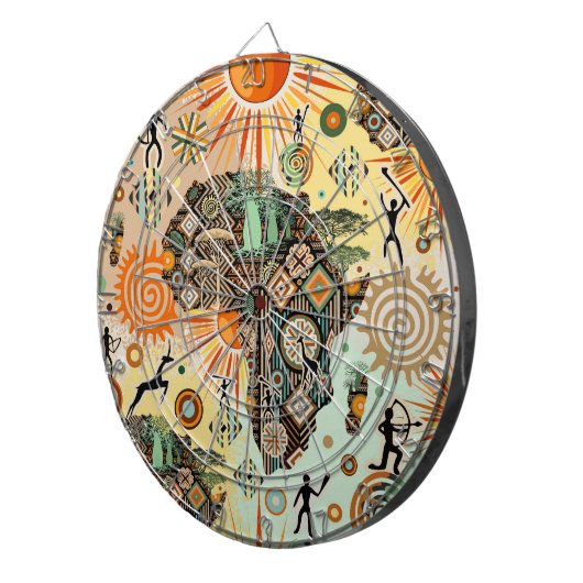 Africa Map Decorative Tribal Elements Pattern Dartscheibe (Vorderseite rechts)