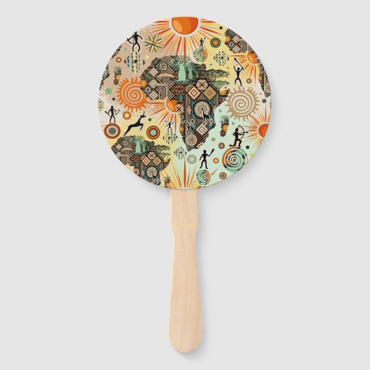 Africa Map Decorative Tribal Elements Pattern Fächer (Vorderseite)