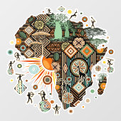 Africa Map Decorative Tribal Elements Pattern Fensteraufkleber (Blatt)