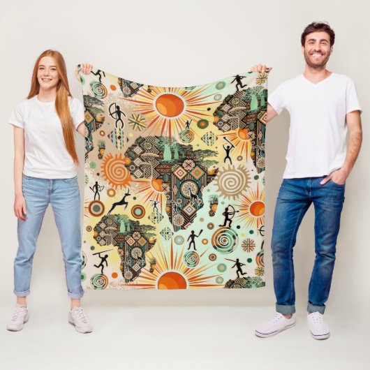 Africa Map Decorative Tribal Elements Pattern Fleecedecke (Beispiel)