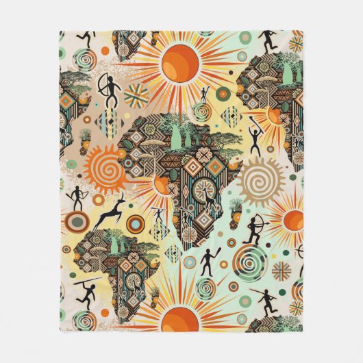 Africa Map Decorative Tribal Elements Pattern Fleecedecke (Vorderseite)