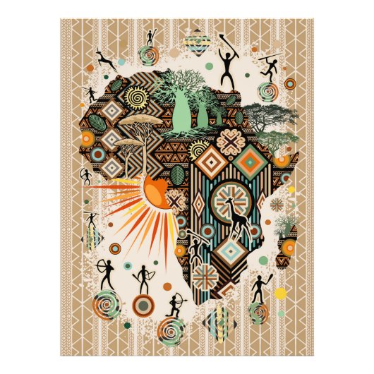 Africa Map Decorative Tribal Elements Pattern Fotodruck (Vorne)