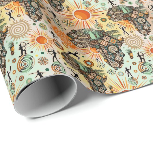 Africa Map Decorative Tribal Elements Pattern Geschenkpapier (Rolleneckpunkt)