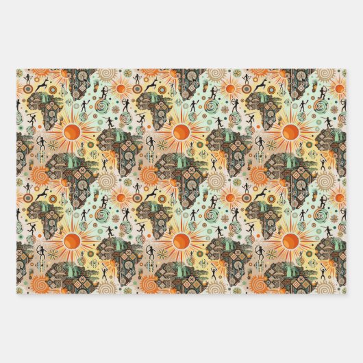 Africa Map Decorative Tribal Elements Pattern Geschenkpapier Set (Vorderseite 3)