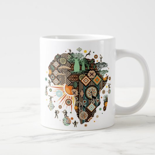 Africa Map Decorative Tribal Elements Pattern Jumbo-Tasse (Rechts)