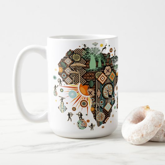 Africa Map Decorative Tribal Elements Pattern Kaffeetasse (Mit Donut)