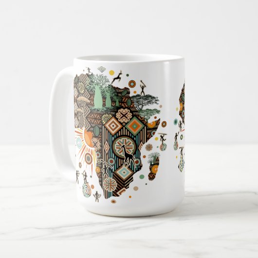 Africa Map Decorative Tribal Elements Pattern Kaffeetasse (Vorderseite Links)