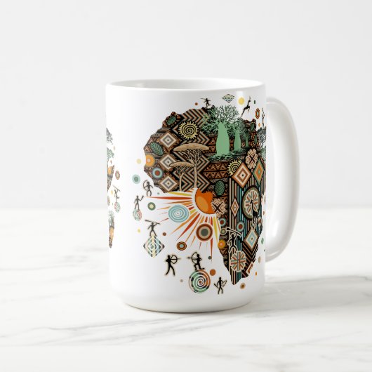 Africa Map Decorative Tribal Elements Pattern Kaffeetasse (VorderseiteRechts)
