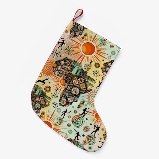Africa Map Decorative Tribal Elements Pattern Kleiner Weihnachtsstrumpf (Vorderansicht (hängend))