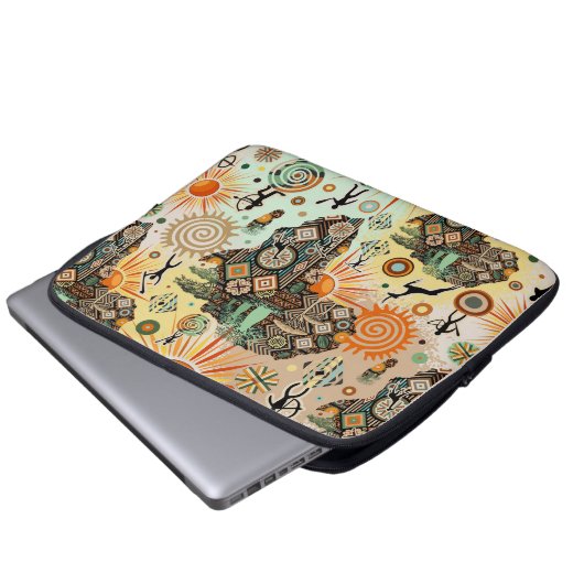 Africa Map Decorative Tribal Elements Pattern Laptopschutzhülle (Vorne Knopf)
