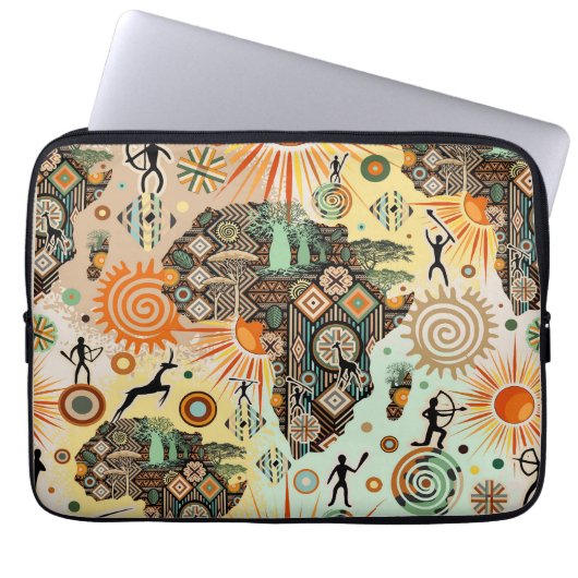 Africa Map Decorative Tribal Elements Pattern Laptopschutzhülle (Vorderseite)
