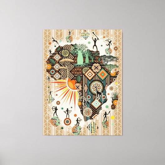 Africa Map Decorative Tribal Elements Pattern Leinwanddruck (Vorderseite)