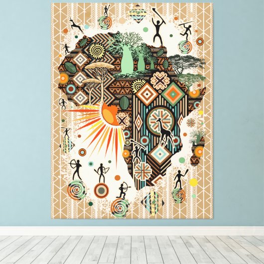 Africa Map Decorative Tribal Elements Pattern Leinwanddruck (Insitu (Holzboden))