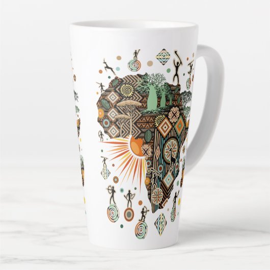 Africa Map Decorative Tribal Elements Pattern Milchtasse (Rechte Ecke)