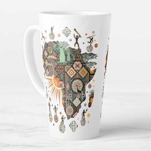 Africa Map Decorative Tribal Elements Pattern Milchtasse (Linke Ecke)