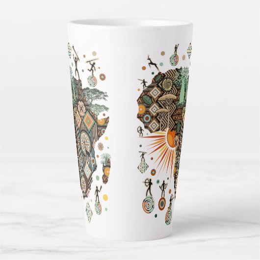 Africa Map Decorative Tribal Elements Pattern Milchtasse (Vorderseite)