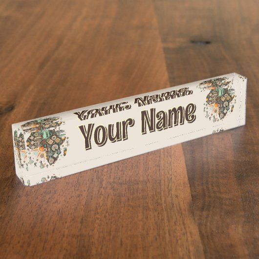 Africa Map Decorative Tribal Elements Pattern Namensplakette (Seite)