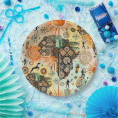 Africa Map Decorative Tribal Elements Pattern Pappteller (Party)