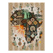 Africa Map Decorative Tribal Elements Pattern Poster (Vorderseite)