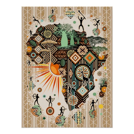 Africa Map Decorative Tribal Elements Pattern Poster (Vorderseite)