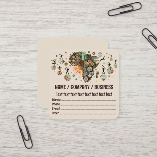 Africa Map Decorative Tribal Elements Pattern Quadratische Visitenkarte (Vorderseite/Rückseite Beispiel)